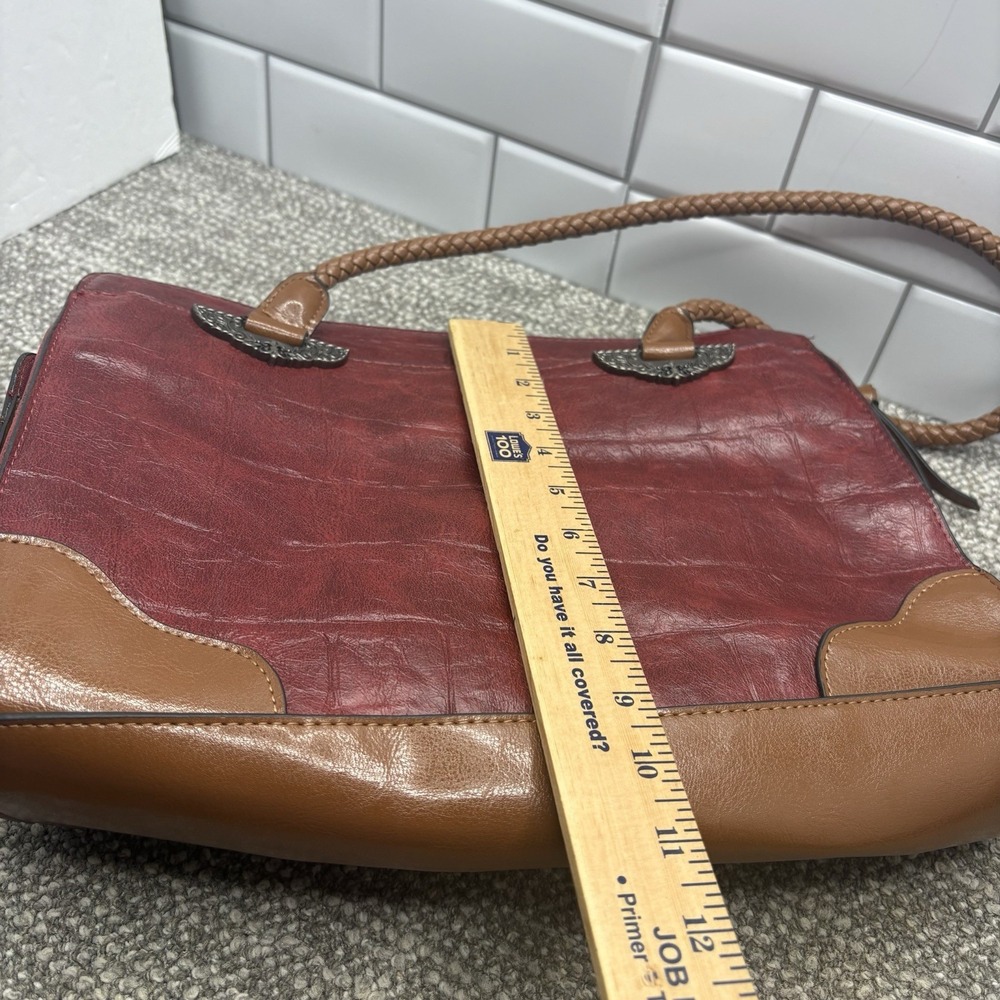 Bueno Leather Handbag Red Brick Color Woven Handle Nice - Picture 6 of 10